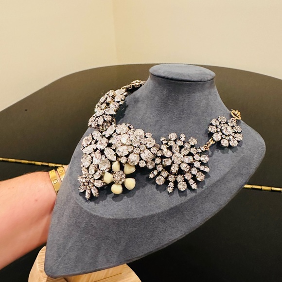 NWT Luxury Maximalist Spring J. Crew Crystal Flower Lattice Statement Necklace - Picture 9 of 15